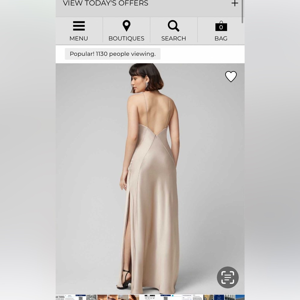WHBM Spaghetti strap long dress. Criss cross back. Long slit in the side. Size 4